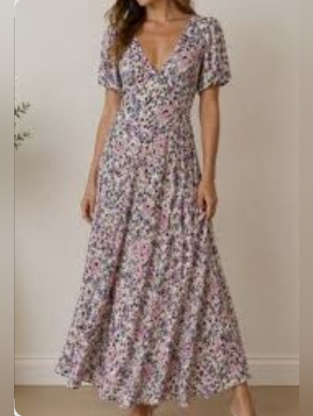 Sz 16 - BCBG Generation Floral V-Neck Maxi Dress in Light Pink